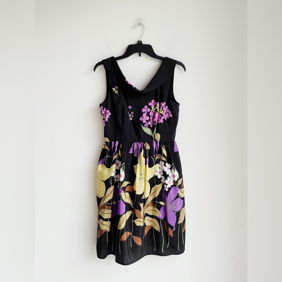 COREY LYNN CALTER Silk Blend Black Floral Dress 4 - Picture 5 of 6